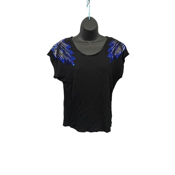 Shirt blouse tunic tee sequins black blue - Picture 8 of 9